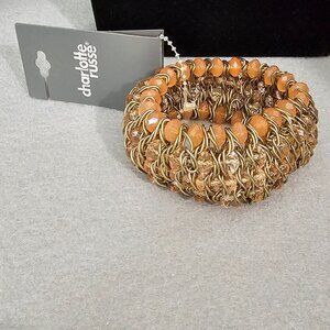 Charlotte Russe New Gold Tone Honeycomb Peach Wide Chunky Stretch Bracelet